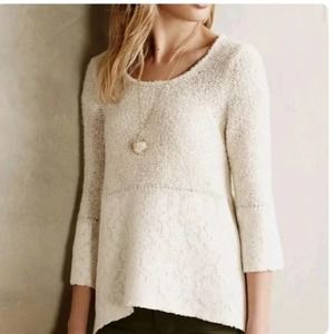 Knitted & Knotted Cream Alpaca Wool Sweater Lace Hem Medium